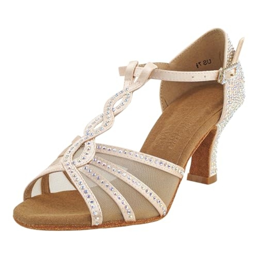 Elegant Beige Rhinestone Women's Heels